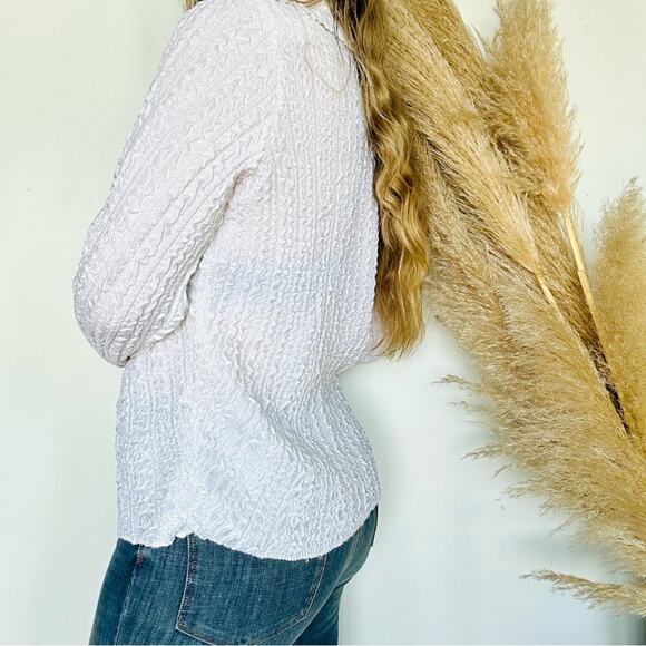 VINTAGE White Textured Long Sleeve Clear Button Down Blouse Shirt Sweater Top S - Picture 3 of 9